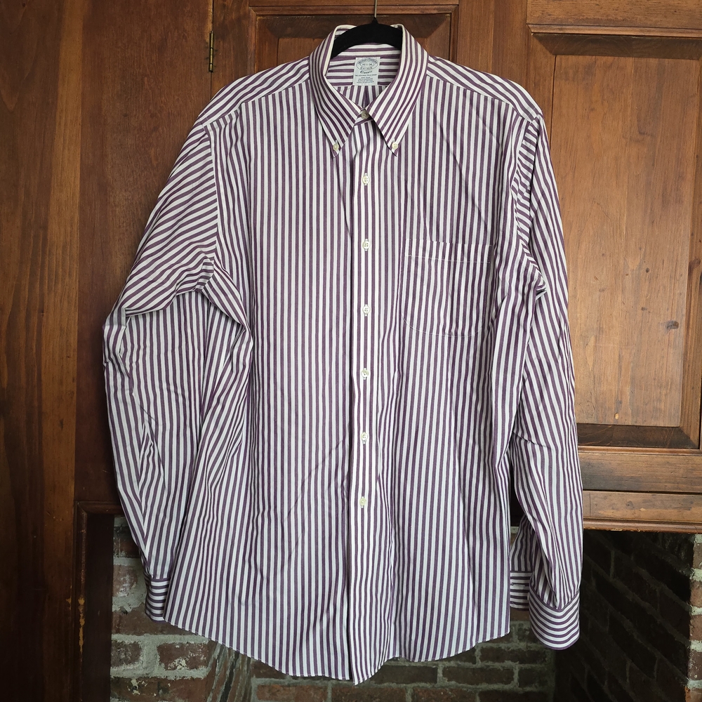 Brooks Brothers Classic White and Purple Striped Men's Shirt - 16.5 -36